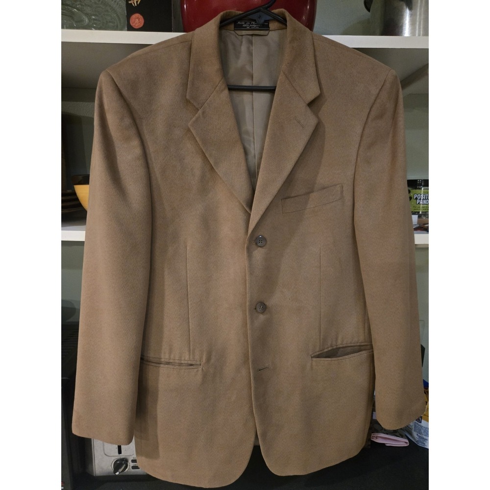 Jeffrey Banks Tan Microsuede Blazer Jacket 40R Soft Touch 3 Button Mens